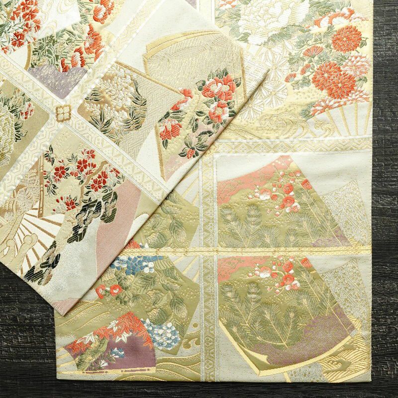 袋帯 純金箔 六通柄 良品 フォーマル用 正絹 箔 金糸 帯 クリーム_画像13