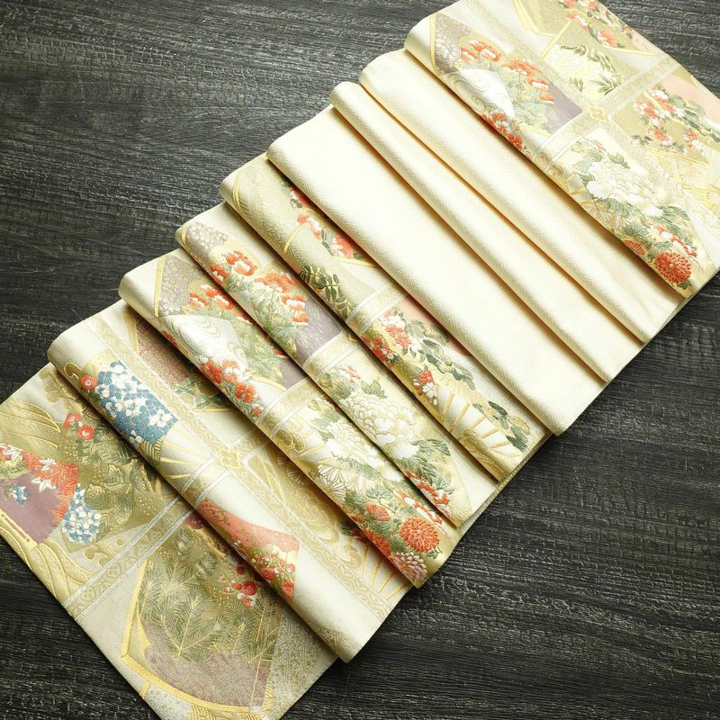 袋帯 純金箔 六通柄 良品 フォーマル用 正絹 箔 金糸 帯 クリーム_画像19