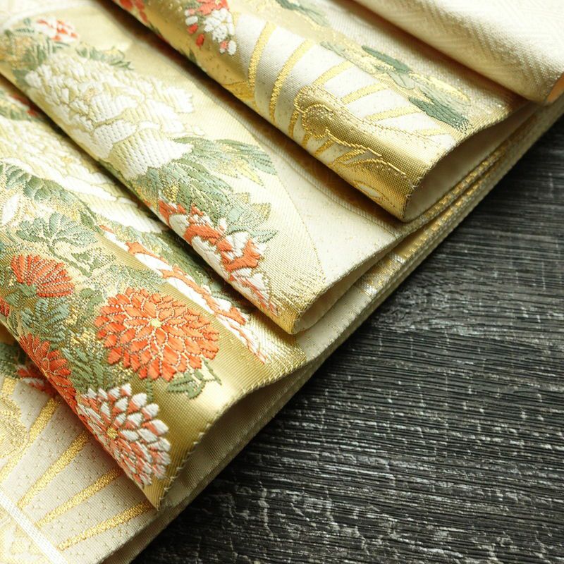 袋帯 純金箔 六通柄 良品 フォーマル用 正絹 箔 金糸 帯 クリーム_画像21