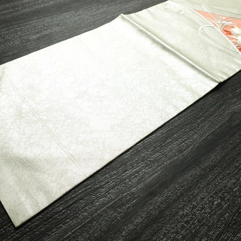 名古屋帯 太鼓柄 良品 銀駒刺繍 正絹 花柄 名古屋仕立て 箔 刺繍 帯 金・銀_画像8