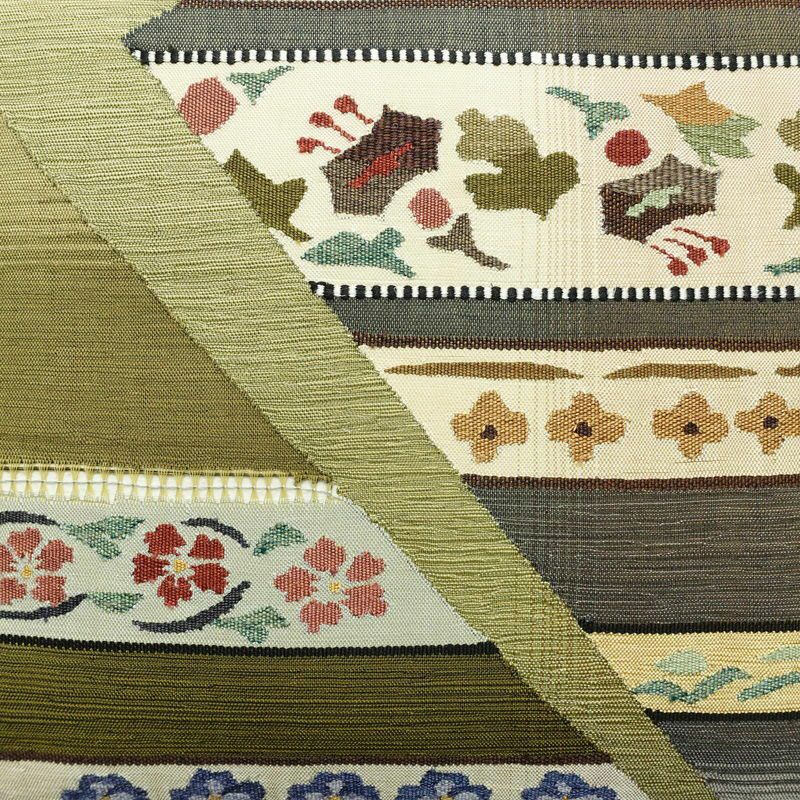 袋帯 太鼓柄 良品 一般用 正絹 花柄 帯 緑・うぐいす色_画像2