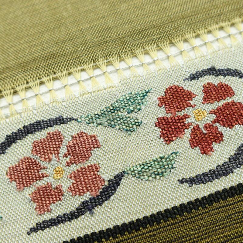 袋帯 太鼓柄 良品 一般用 正絹 花柄 帯 緑・うぐいす色_画像6