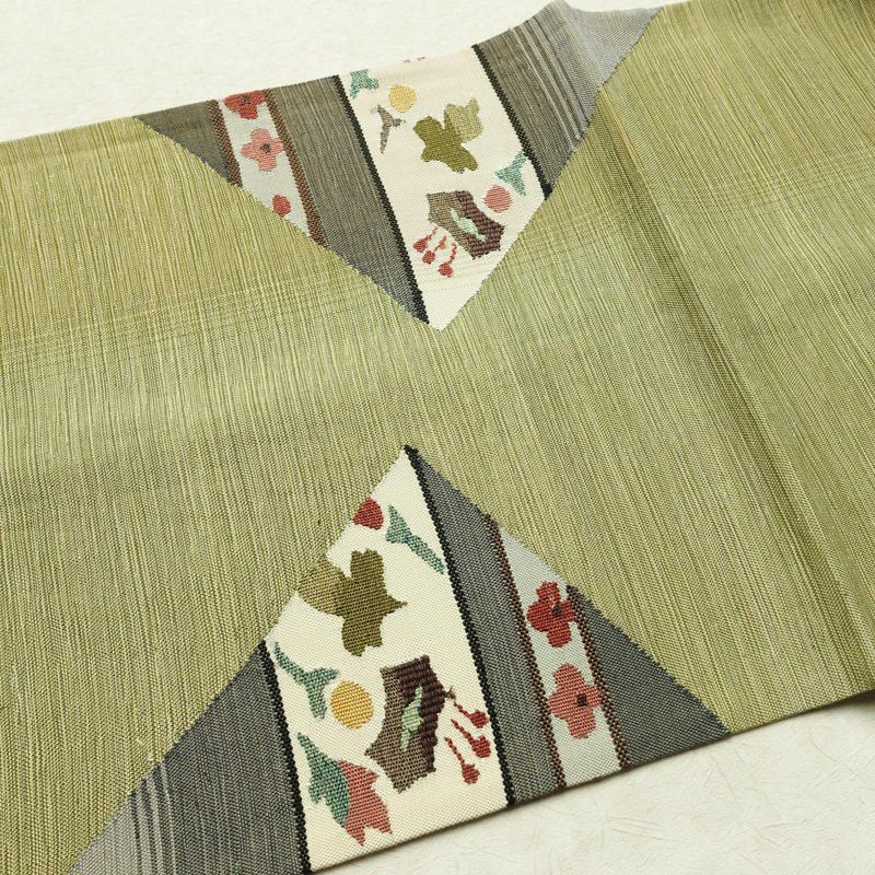 袋帯 太鼓柄 良品 一般用 正絹 花柄 帯 緑・うぐいす色_画像17
