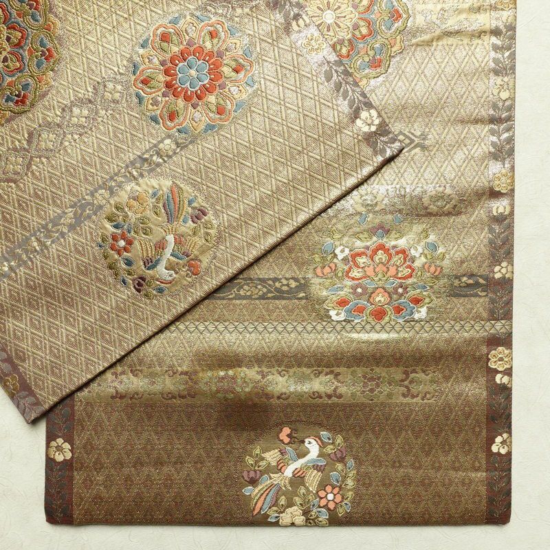 袋帯 六通柄 フォーマル用 正絹 幾何学柄・抽象柄 箔 帯 黄・黄土色_画像13