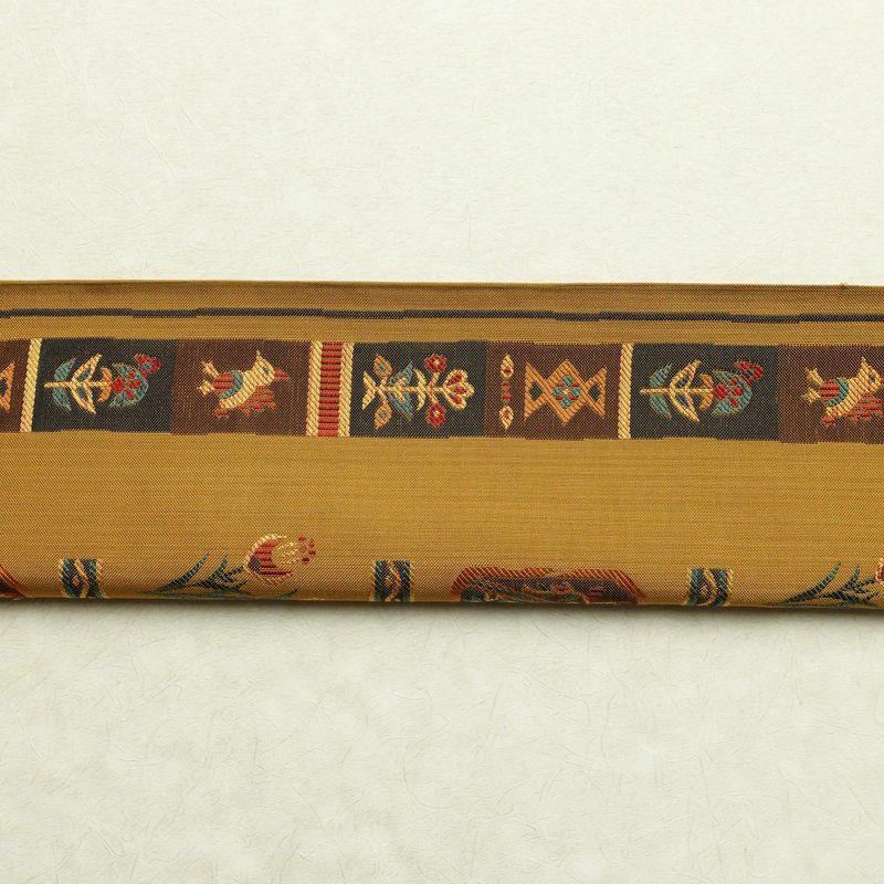 袋帯 六通柄 一般用 正絹 幾何学柄・抽象柄 帯 黄・黄土色_画像14