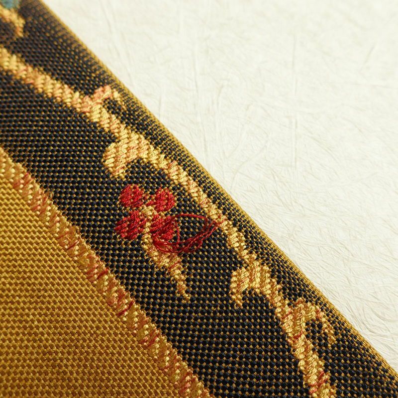 袋帯 六通柄 一般用 正絹 幾何学柄・抽象柄 帯 黄・黄土色_画像16