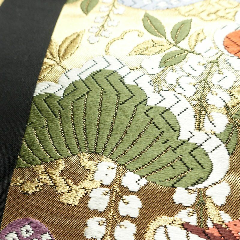 袋帯 六通柄 良品 フォーマル用 正絹 御所車 古典柄 箔 金糸 帯 黒_画像5