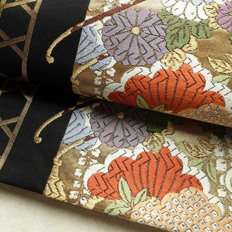 袋帯 六通柄 良品 フォーマル用 正絹 御所車 古典柄 箔 金糸 帯 黒_画像7