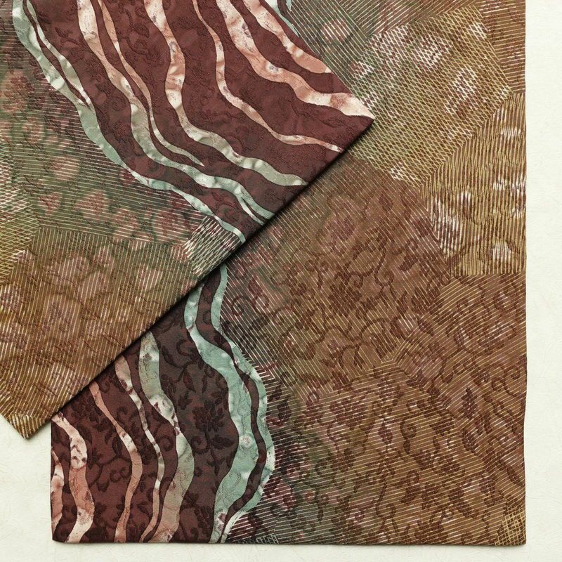 袋帯 全通柄 美品 一般用 正絹 流水・波柄 帯 小豆・エンジ_画像13