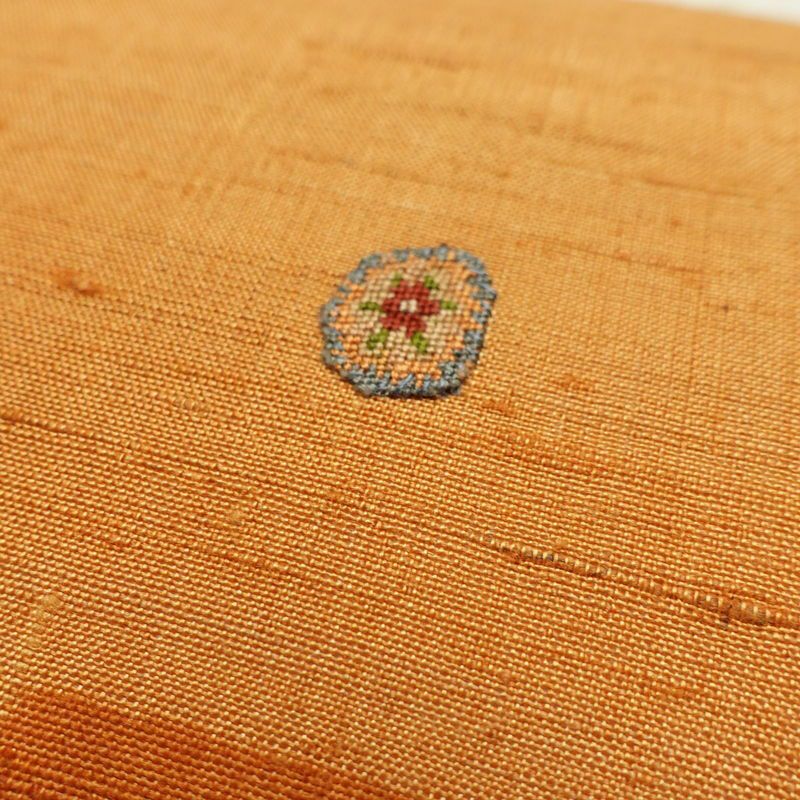 名古屋帯 紬 太鼓柄 良品 正絹 花柄 名古屋仕立て 刺繍 帯 橙_画像6