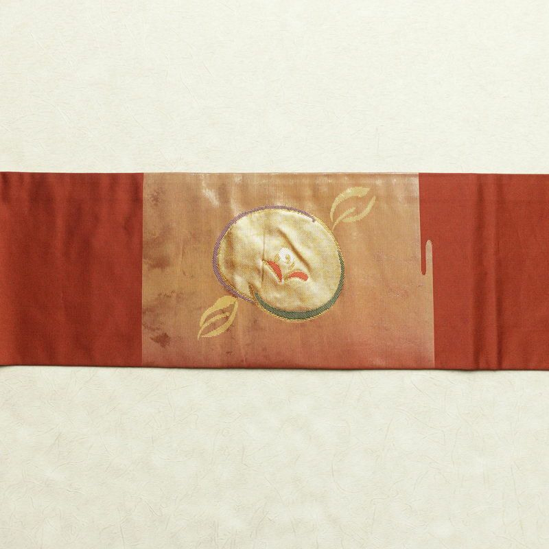 名古屋帯 太鼓柄 正絹 花柄 万寿菊 名古屋仕立て 箔 帯 茶_画像13