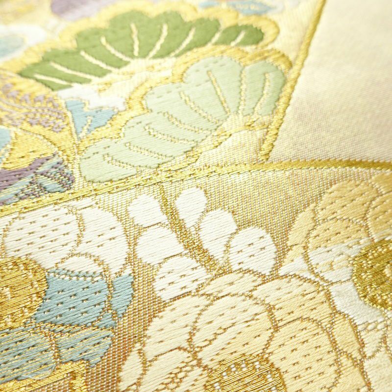 袋帯 本金漆箔 六通柄 良品 フォーマル用 正絹 古典柄 箔 金糸 帯 クリーム_画像5