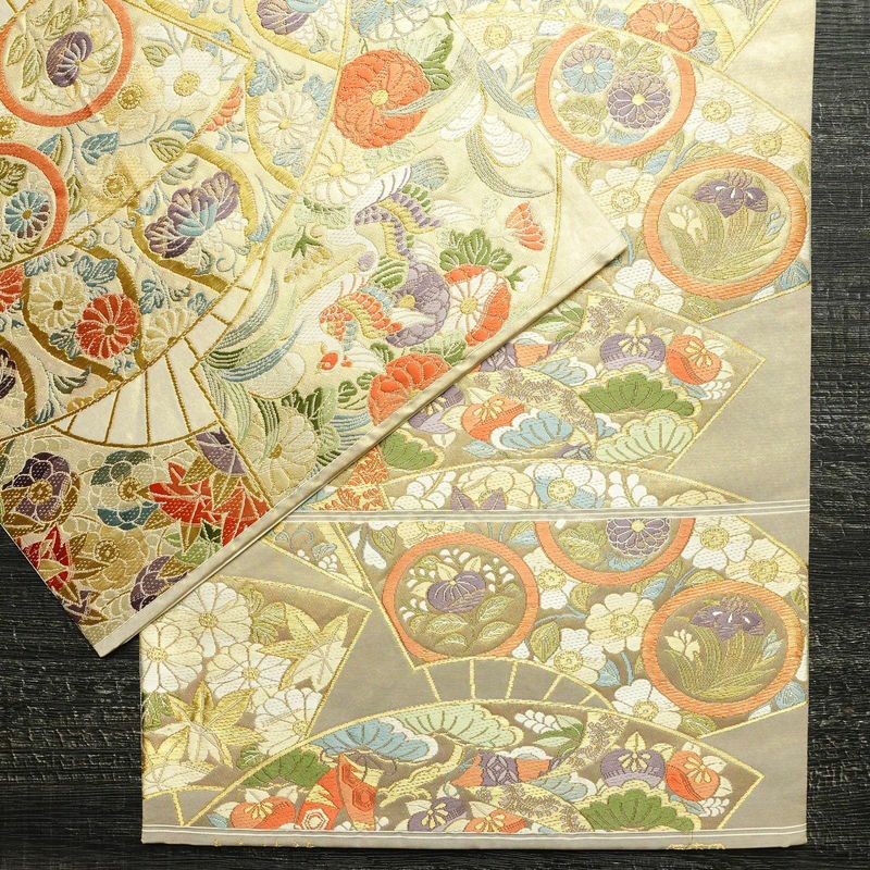 袋帯 本金漆箔 六通柄 良品 フォーマル用 正絹 古典柄 箔 金糸 帯 クリーム_画像12