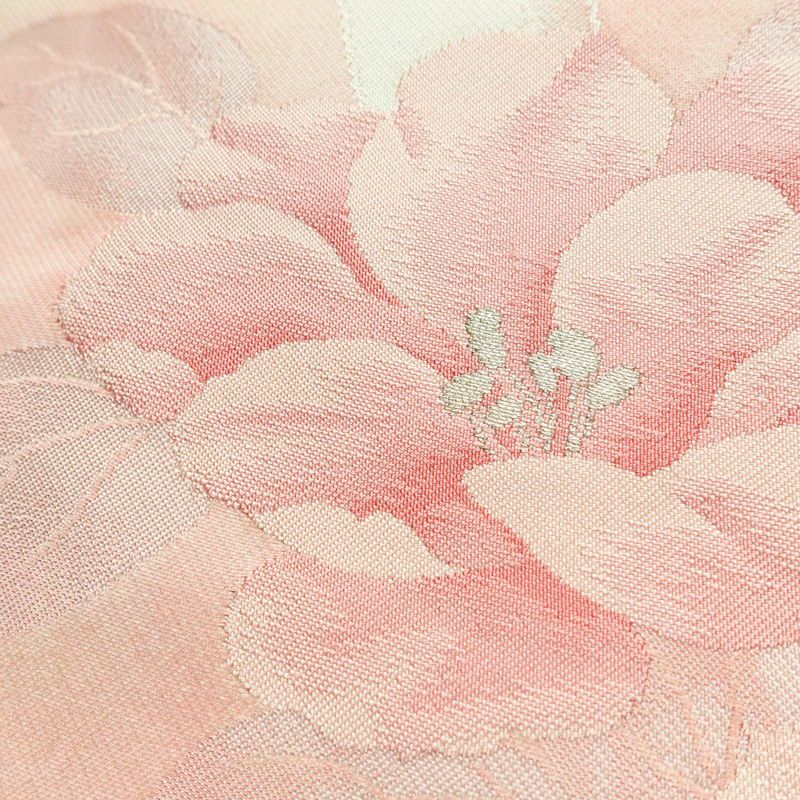 名古屋帯 太鼓柄 良品 正絹 花柄 名古屋仕立て 銀糸 ピンク_画像3