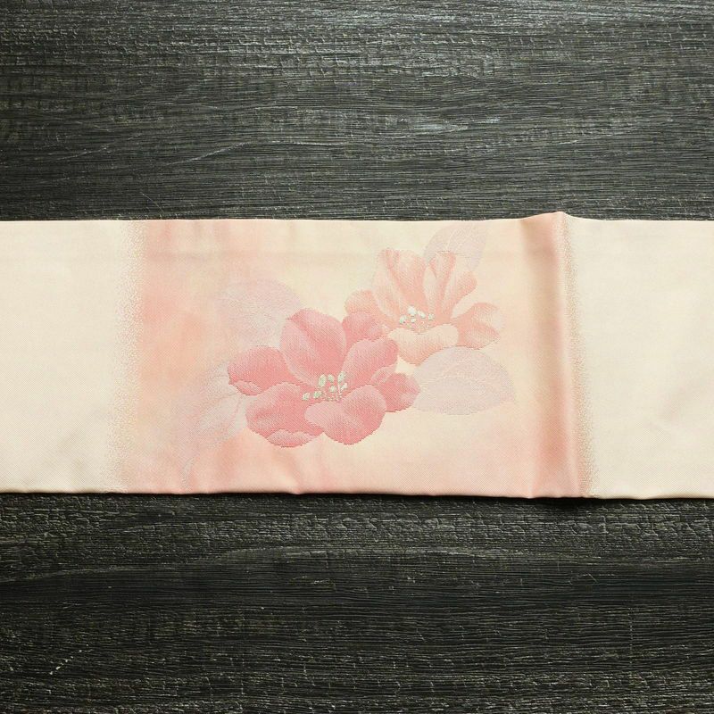 名古屋帯 太鼓柄 良品 正絹 花柄 名古屋仕立て 銀糸 ピンク_画像14