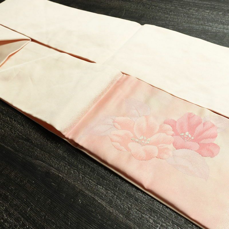 名古屋帯 太鼓柄 良品 正絹 花柄 名古屋仕立て 銀糸 ピンク_画像21