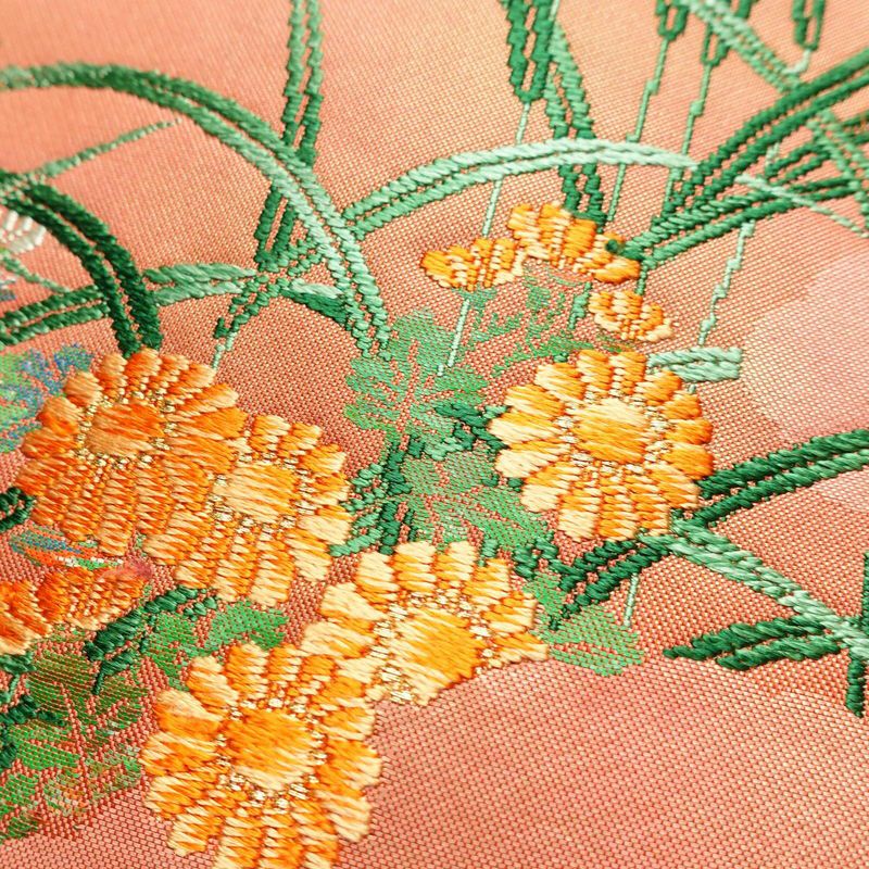 名古屋帯 太鼓柄 良品 正絹 木の葉・植物柄 名古屋仕立て 帯 ピンク_画像3