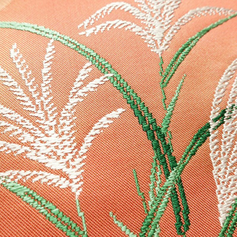 名古屋帯 太鼓柄 良品 正絹 木の葉・植物柄 名古屋仕立て 帯 ピンク_画像4