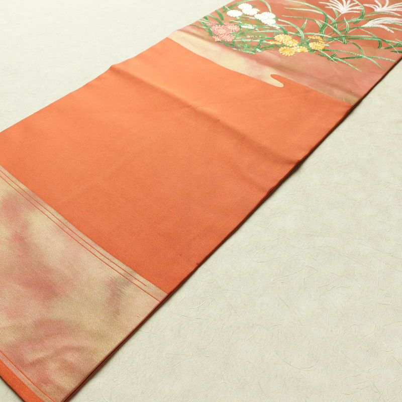 名古屋帯 太鼓柄 良品 正絹 木の葉・植物柄 名古屋仕立て 帯 ピンク_画像8