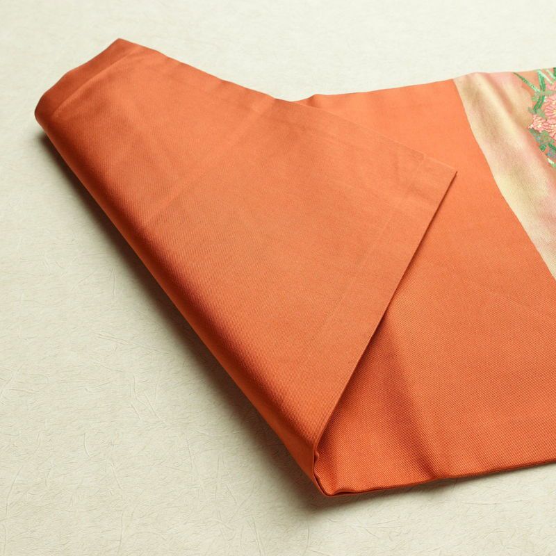 名古屋帯 太鼓柄 良品 正絹 木の葉・植物柄 名古屋仕立て 帯 ピンク_画像9