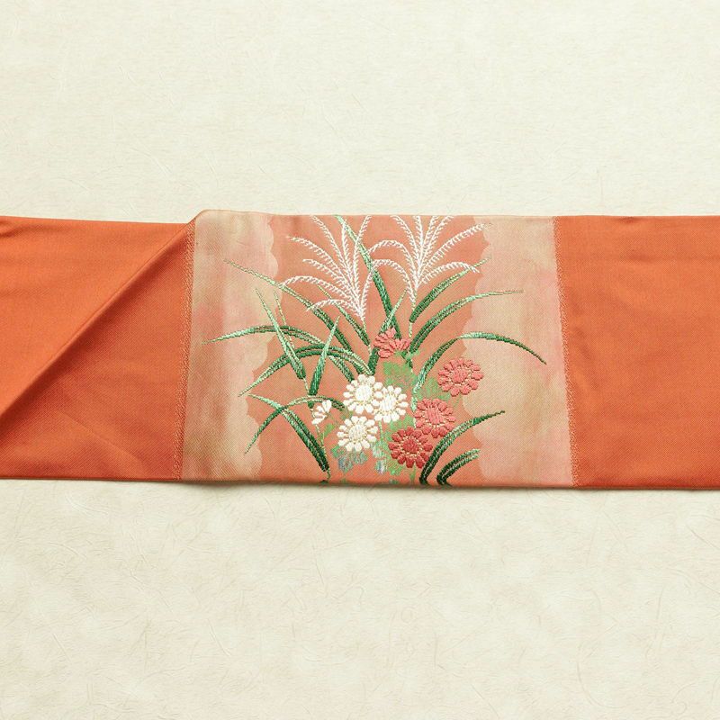 名古屋帯 太鼓柄 良品 正絹 木の葉・植物柄 名古屋仕立て 帯 ピンク_画像14