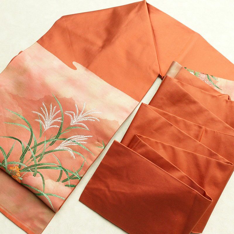 名古屋帯 太鼓柄 良品 正絹 木の葉・植物柄 名古屋仕立て 帯 ピンク_画像16