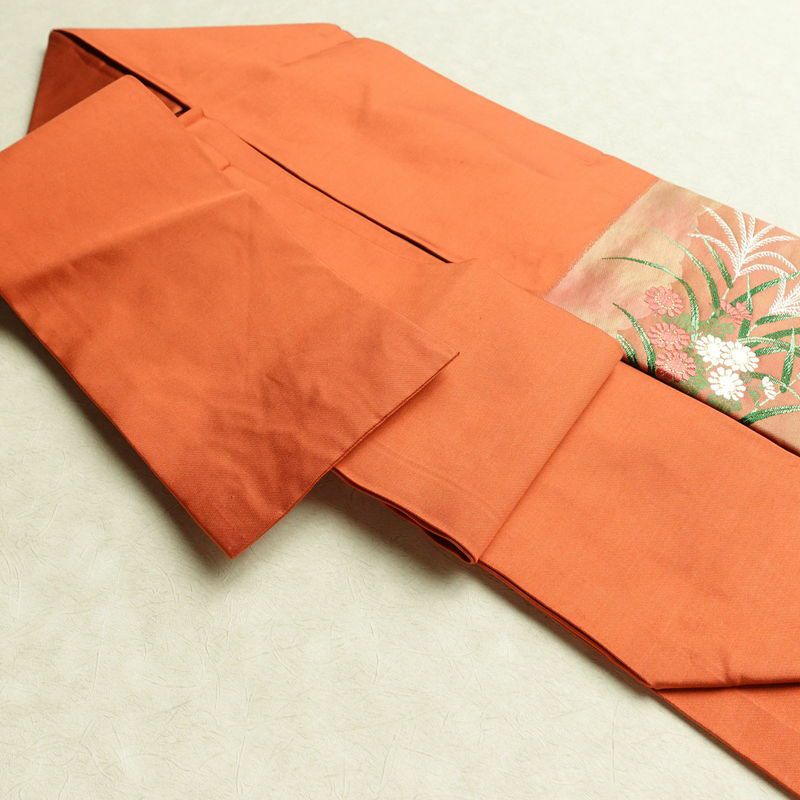 名古屋帯 太鼓柄 良品 正絹 木の葉・植物柄 名古屋仕立て 帯 ピンク_画像20