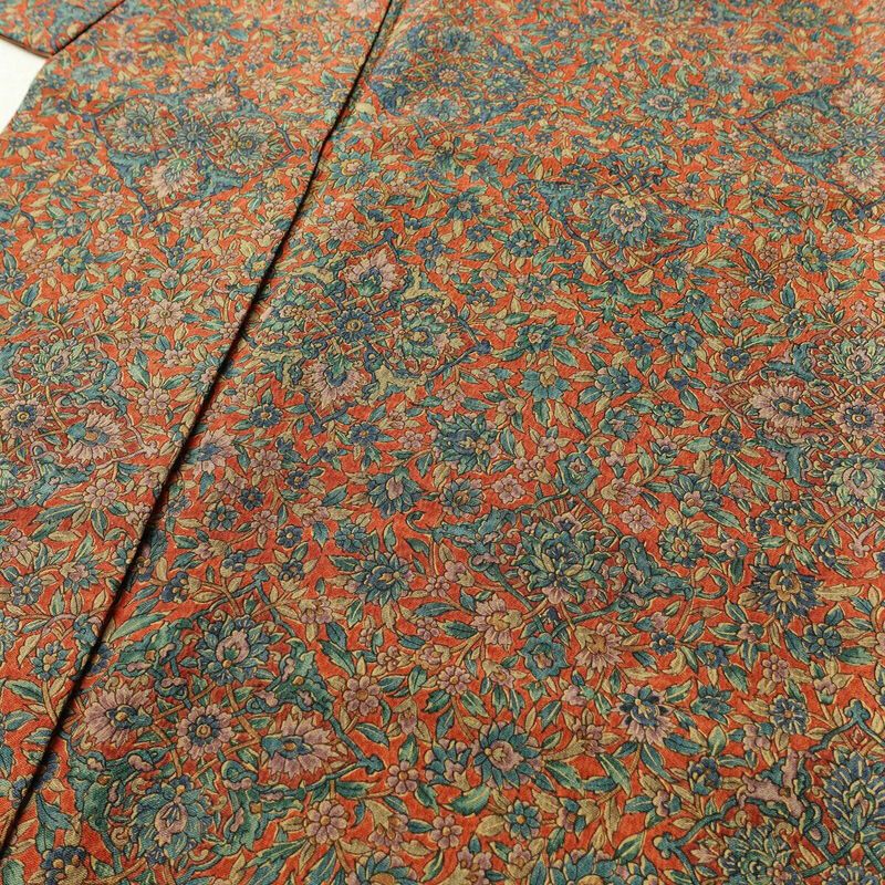 小紋 良品 縮緬 総柄 正絹 木の葉・植物柄 袷仕立て 身丈156cm 裄丈65.5cm 着物 橙_画像5