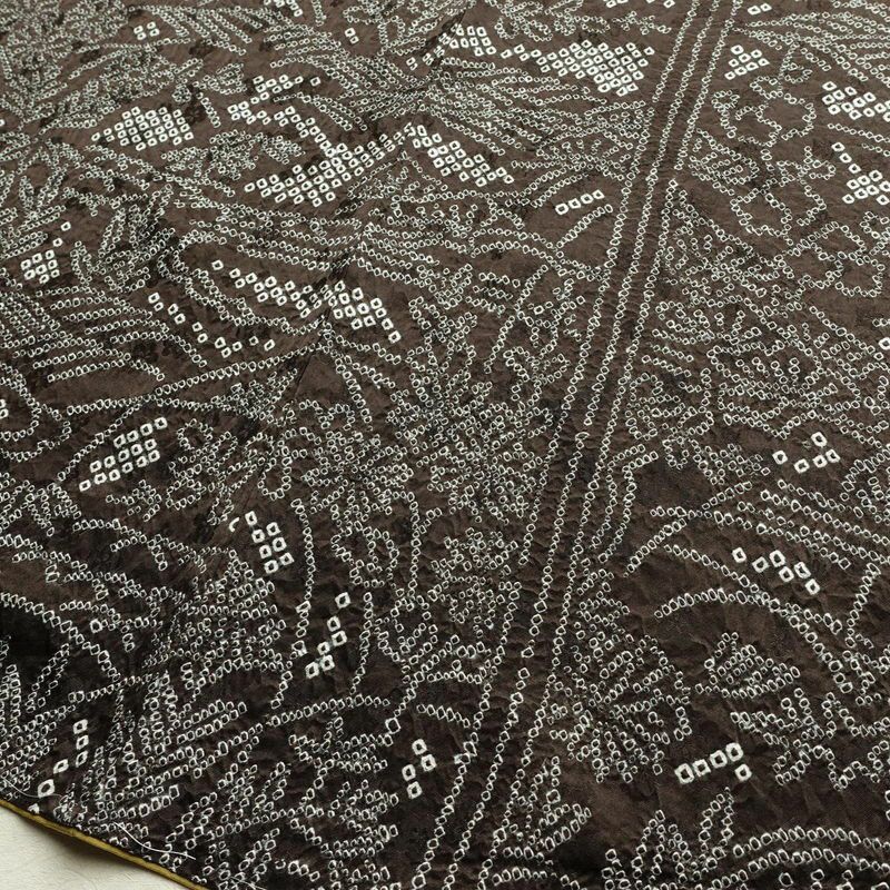 付け下げ 美品 小紋柄 しつけ糸付き 絞り 正絹 木の葉・植物柄 袷仕立て 身丈155.5cm 裄丈65cm 着物 茶_画像12