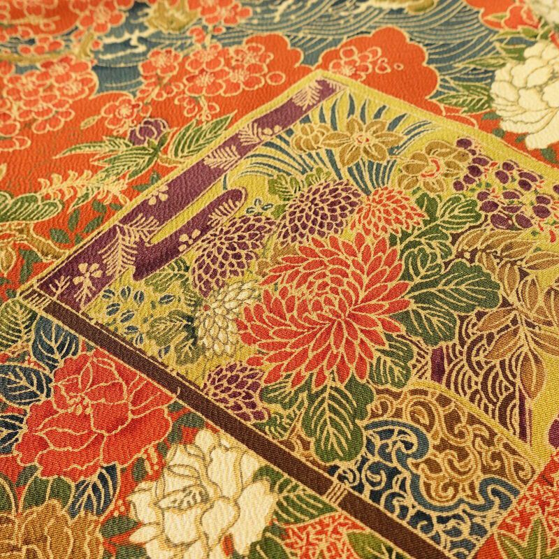 小紋 良品 縮緬 総柄 正絹 古典柄 袷仕立て 身丈159cm 裄丈65cm 着物 橙_画像6