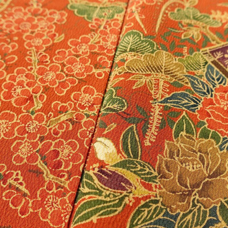 小紋 良品 縮緬 総柄 正絹 古典柄 袷仕立て 身丈159cm 裄丈65cm 着物 橙_画像10