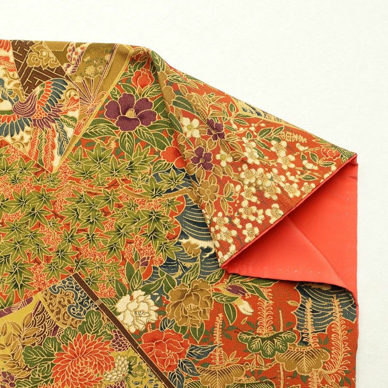 小紋 良品 縮緬 総柄 正絹 古典柄 袷仕立て 身丈159cm 裄丈65cm 着物 橙_画像14