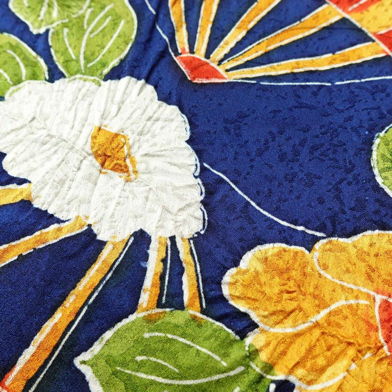 小紋 正絹 花柄 袷仕立て 身丈152cm 裄丈66.5cm 一部しつけ糸付き 着物 青・紺_画像7