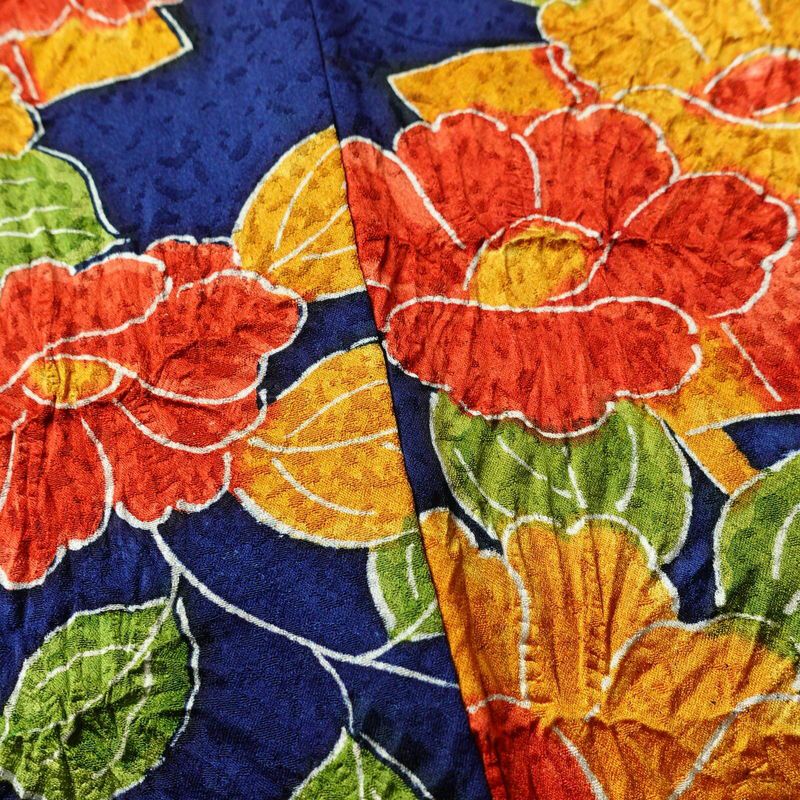 小紋 正絹 花柄 袷仕立て 身丈152cm 裄丈66.5cm 一部しつけ糸付き 着物 青・紺_画像10