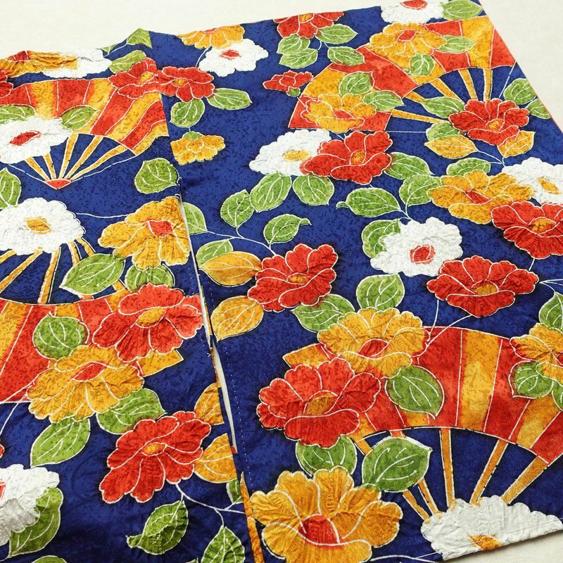 小紋 正絹 花柄 袷仕立て 身丈152cm 裄丈66.5cm 一部しつけ糸付き 着物 青・紺_画像13