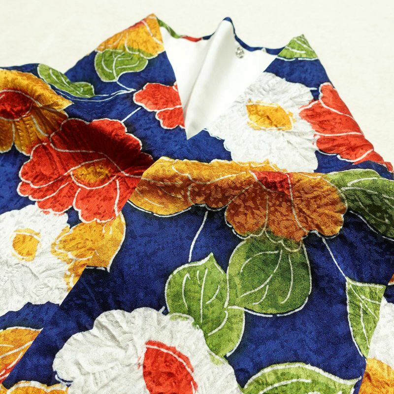 小紋 正絹 花柄 袷仕立て 身丈152cm 裄丈66.5cm 一部しつけ糸付き 着物 青・紺_画像17