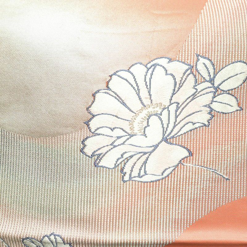 名古屋帯 太鼓柄 正絹 花柄 名古屋仕立て 銀糸 帯 ピンク_画像2