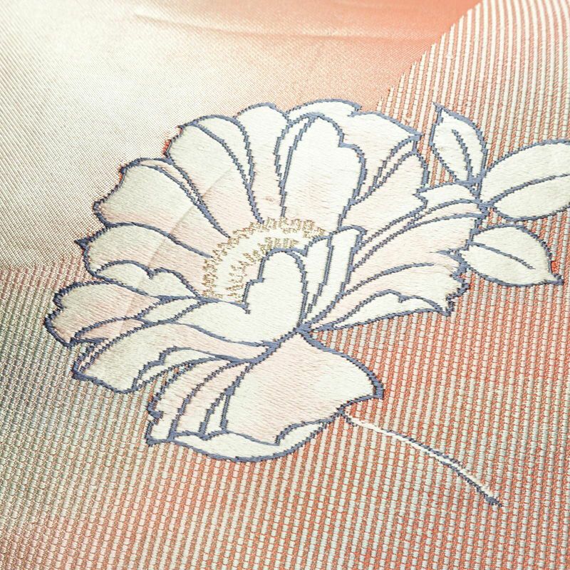 名古屋帯 太鼓柄 正絹 花柄 名古屋仕立て 銀糸 帯 ピンク_画像3