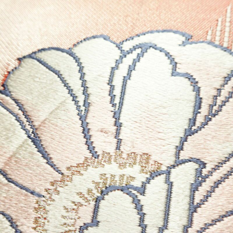 名古屋帯 太鼓柄 正絹 花柄 名古屋仕立て 銀糸 帯 ピンク_画像4