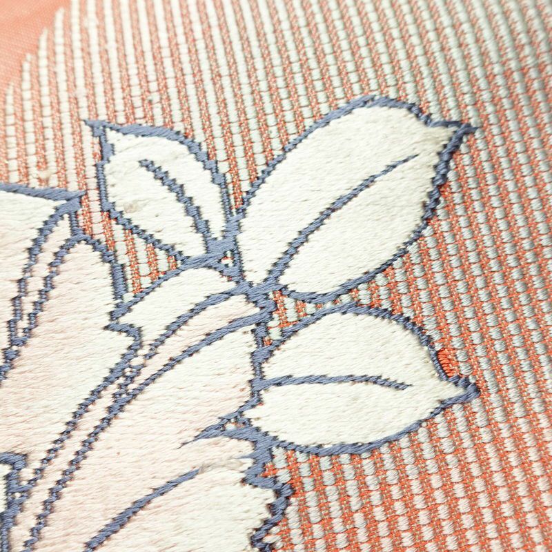 名古屋帯 太鼓柄 正絹 花柄 名古屋仕立て 銀糸 帯 ピンク_画像5