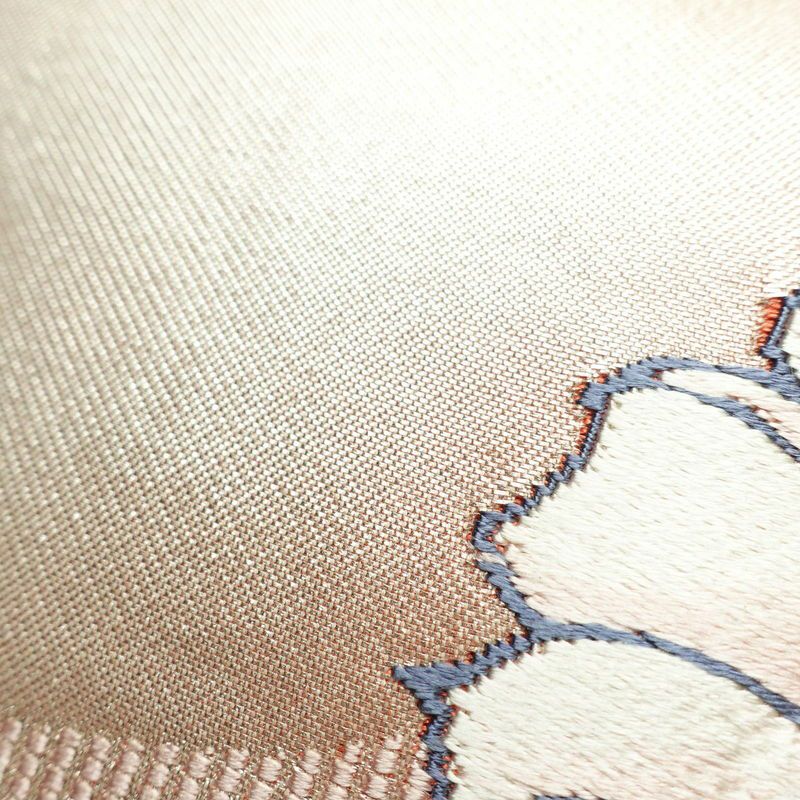 名古屋帯 太鼓柄 正絹 花柄 名古屋仕立て 銀糸 帯 ピンク_画像6