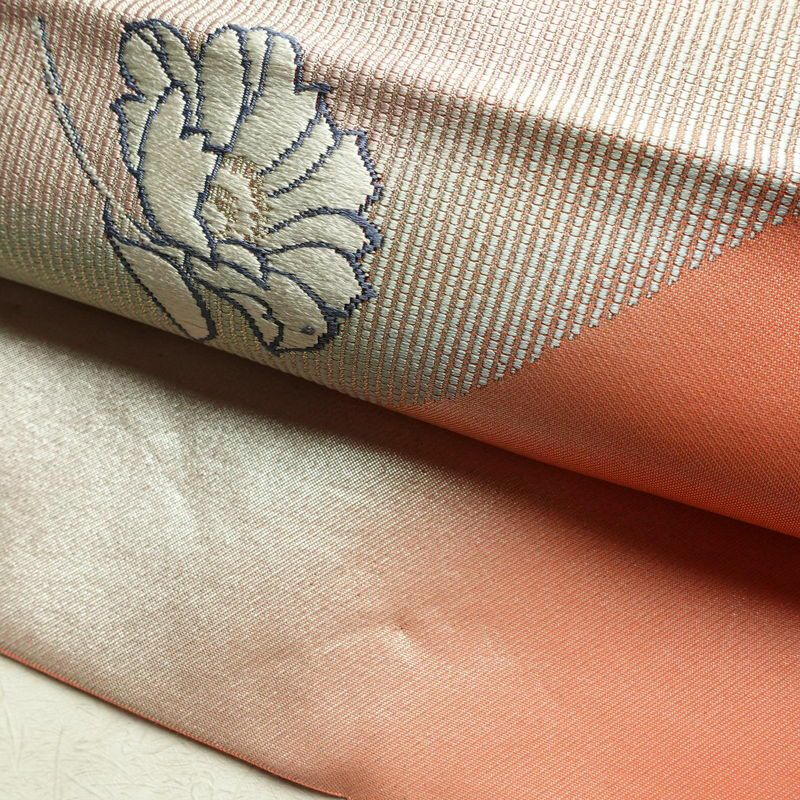 名古屋帯 太鼓柄 正絹 花柄 名古屋仕立て 銀糸 帯 ピンク_画像8