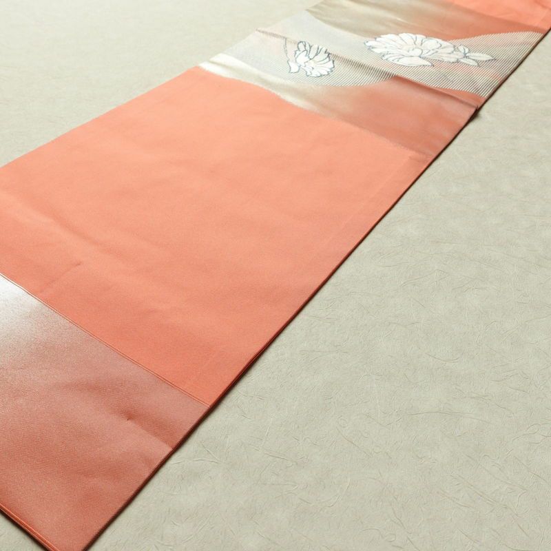 名古屋帯 太鼓柄 正絹 花柄 名古屋仕立て 銀糸 帯 ピンク_画像9