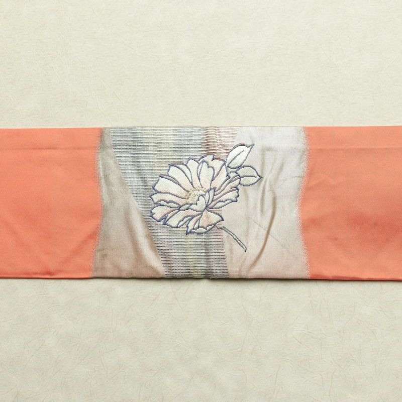 名古屋帯 太鼓柄 正絹 花柄 名古屋仕立て 銀糸 帯 ピンク_画像12