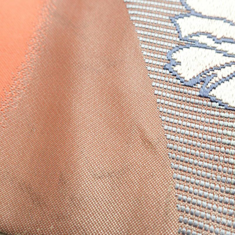 名古屋帯 太鼓柄 正絹 花柄 名古屋仕立て 銀糸 帯 ピンク_画像15