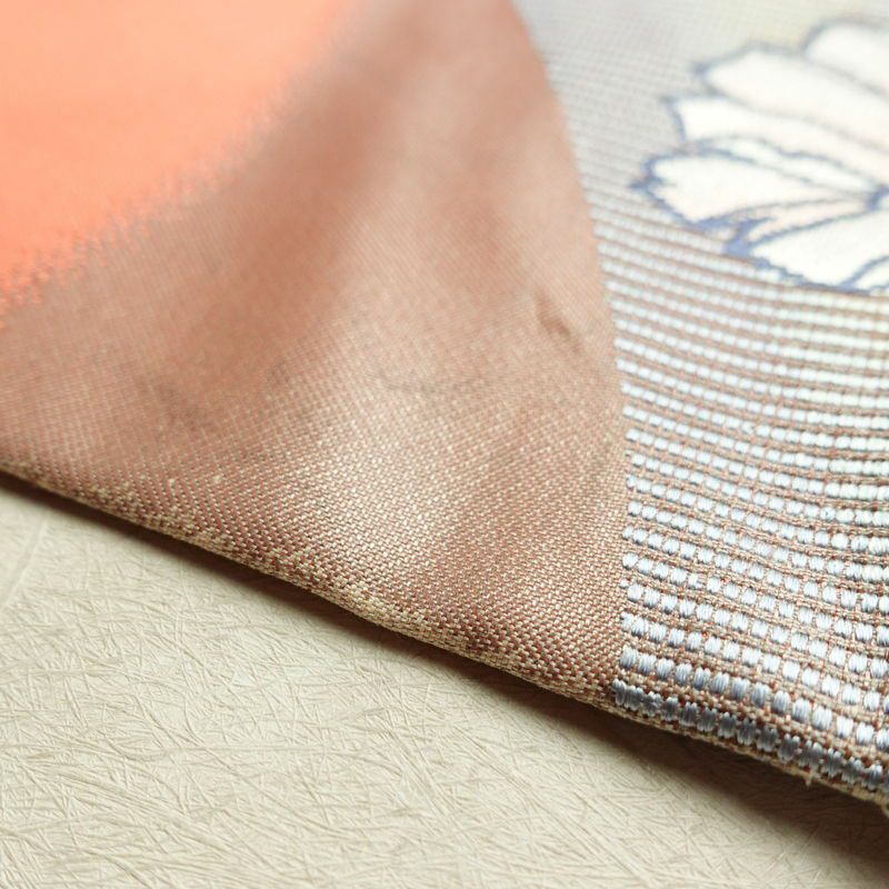 名古屋帯 太鼓柄 正絹 花柄 名古屋仕立て 銀糸 帯 ピンク_画像16