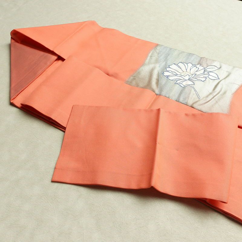 名古屋帯 太鼓柄 正絹 花柄 名古屋仕立て 銀糸 帯 ピンク_画像21