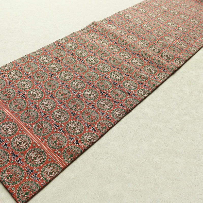 名古屋帯 全通柄 美品 正絹 幾何学柄・抽象柄 名古屋仕立て 帯 ピンク_画像7