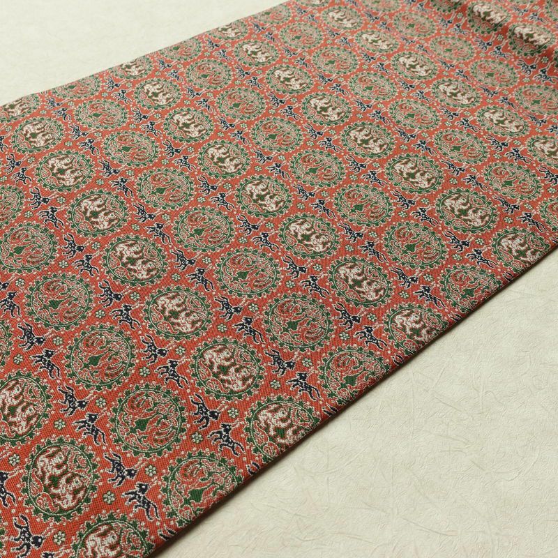 名古屋帯 全通柄 美品 正絹 幾何学柄・抽象柄 名古屋仕立て 帯 ピンク_画像10