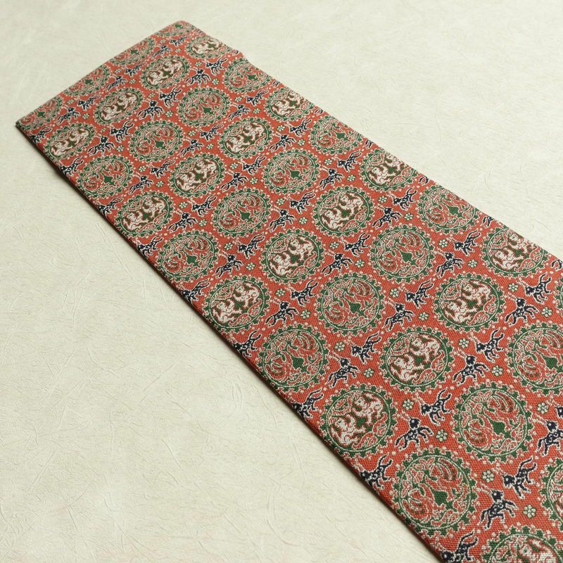 名古屋帯 全通柄 美品 正絹 幾何学柄・抽象柄 名古屋仕立て 帯 ピンク_画像14